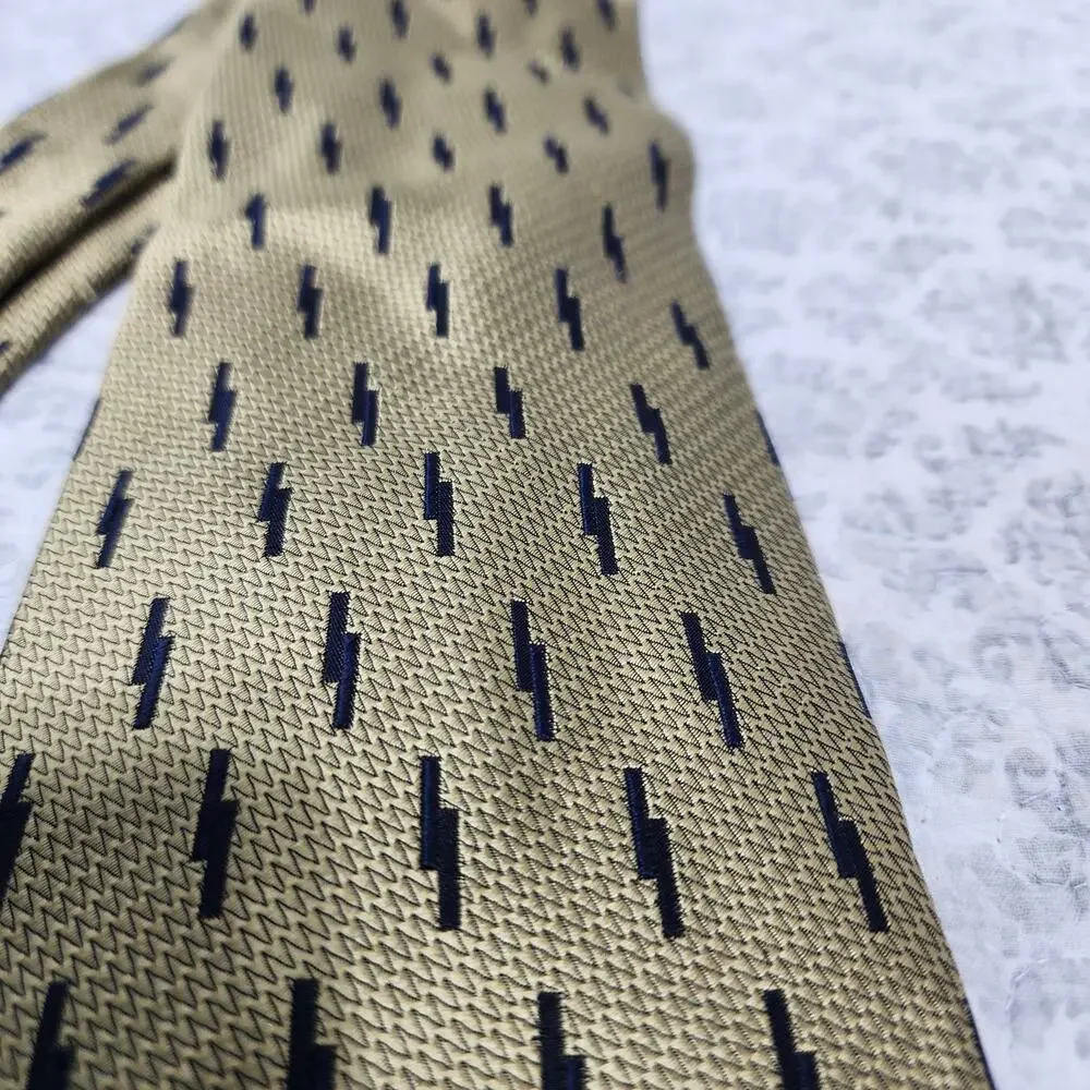 Valerio Garati 100% Silk Tan Navy Blue Tie